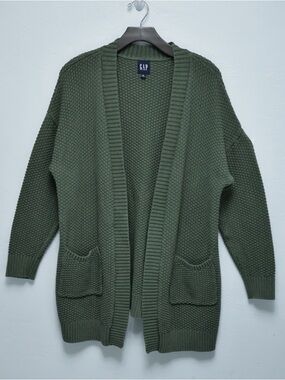GAP Olive Green Textured Open Front Cardigan